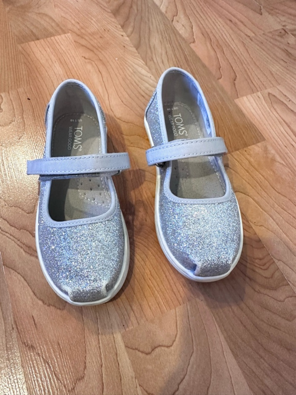 Toms Girls' Silver Glitter Mary Jane Sandals
